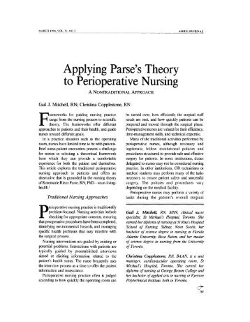 Applying Parse's Theory to Perioperative Nursing - YorkSpace