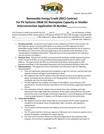 Renewable Energy Credit (REC) Contract For PV Systems 10kW DC ...