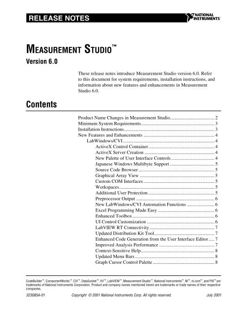 Measurement Studio Version 6.0 Release Notes - National ...