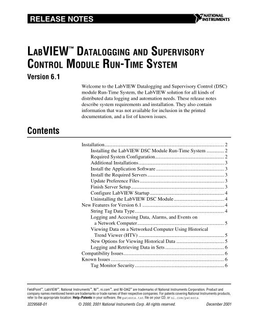 LabVIEW Datalogging and Supervisory Control Module Run-Time ...