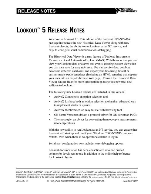 Lookout 5 Release Notes - National Instruments