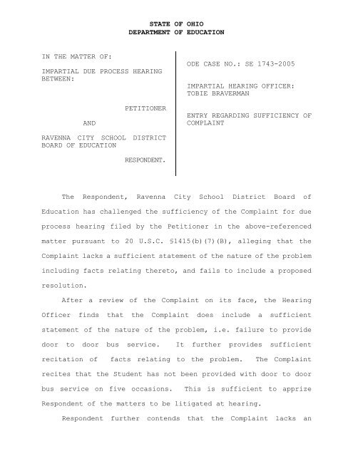 impartial due process hearing between - Ohio Department of 