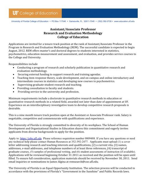 Assistant/Associate Professor Research and Evaluation ...