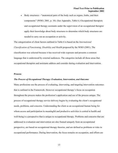 occupational therapy practice framework domain and process - nibis