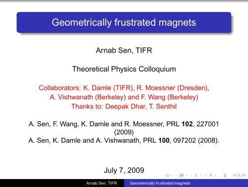 Geometrically frustrated magnets - Department of Theoretical Physics