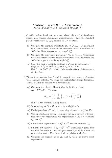 Neutrino Physics 2010: Assignment 3