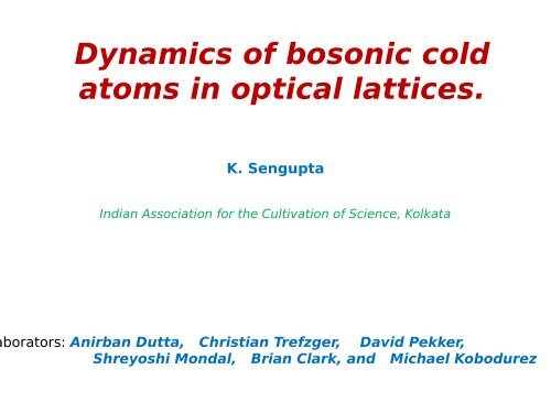 Dynamics of bosonic cold atoms in optical lattices.