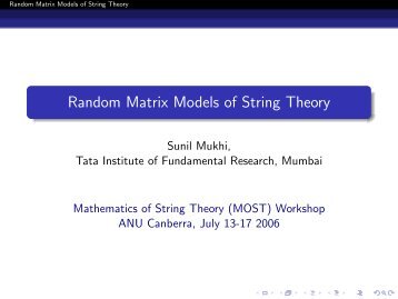 Random Matrix Models of String Theory - Tata Institute of ...