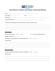 Feeding Intake Form - St. Alexius Medical Center