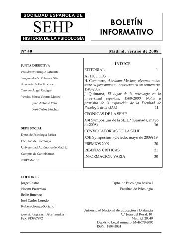 40 - Sociedad EspaÃ±ola de Historia de la PsicologÃ­a