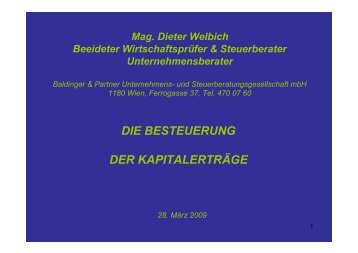 DIE BESTEUERUNG DER KAPITALERTRÃGE - Baldinger & Partner