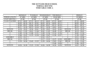 the settlers high school normal routine timetable code a monday ...