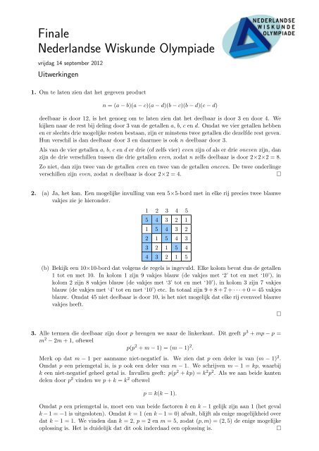 Uitwerkingen - Nederlandse Wiskunde Olympiade