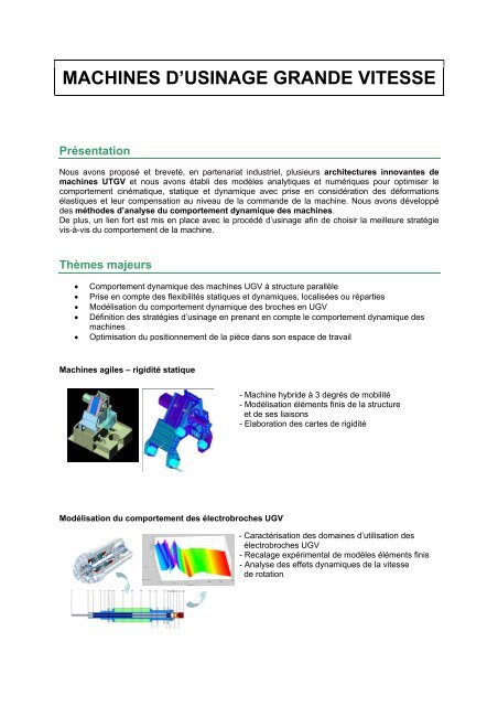 MACHINES D'USINAGE GRANDE VITESSE - IFMA