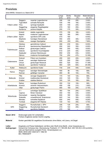 Preisliste - Dr. Segger-Boote