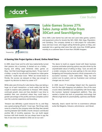 Lukie Games Scores 27% Sales Jump With Help From 3DCart And