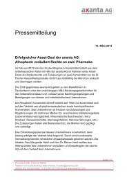 Pressemitteilung axanta AG realisiert Asset-Deal fÃ¼r Alhopharm ...