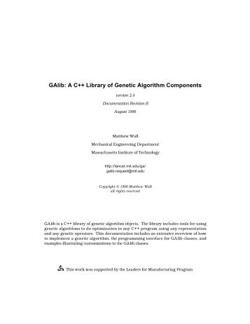 GAlib: A C++ Library of Genetic Algorithm Components - MIT