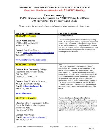 approved providers for nabcepÂ® pv entry level certificate of ...