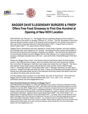 BAGGER DAVE'SLEGENDARY BURGERS ... - Bagger Dave's