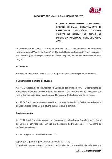 Regimento DAJ - FundaÃ§Ã£o Pedro Leopoldo