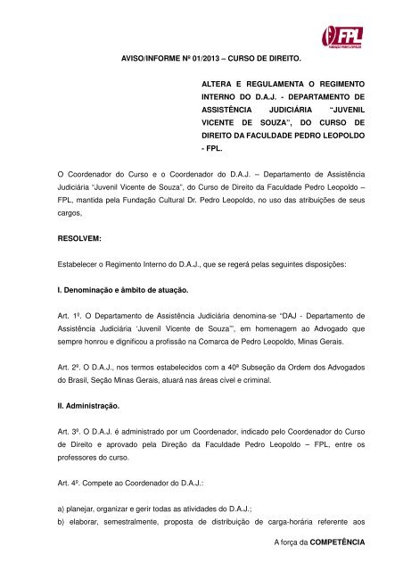 Regimento DAJ - FundaÃ§Ã£o Pedro Leopoldo