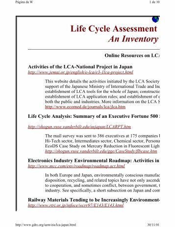 Life Cycle Assessment An Inventory - TECLIM