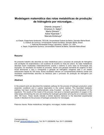 Modelagem matemática das rotas metabólicas de ... - TECLIM