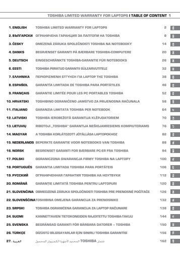 TOSHIBA lImITEd WArrAnTy fOr lApTOpS I EnglISH 3