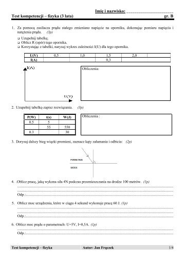 Test kompetencji z fizyki w wersji do wydrukowania - Interklasa