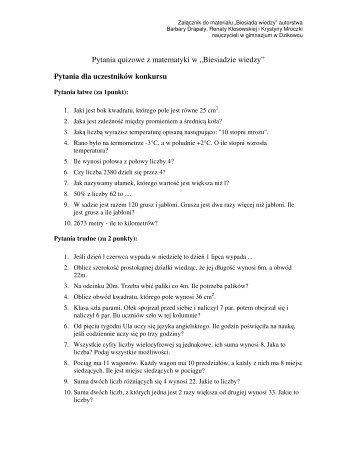 Pytania quizowe z matematyki w wersji do ... - Interklasa