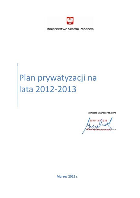 Plan prywatyzacji na lata 2012-2013 - Ministerstwo Skarbu PaÅstwa