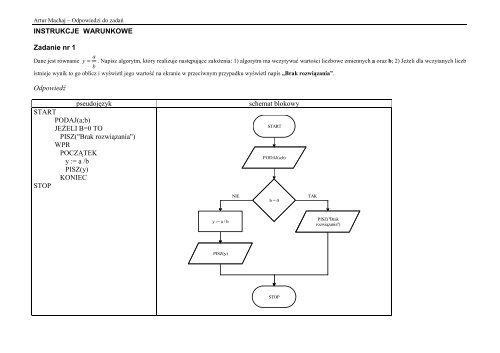 INSTRUKCJE WARUNKOWE Zadanie nr 1 OdpowiedÅº ... - Interklasa