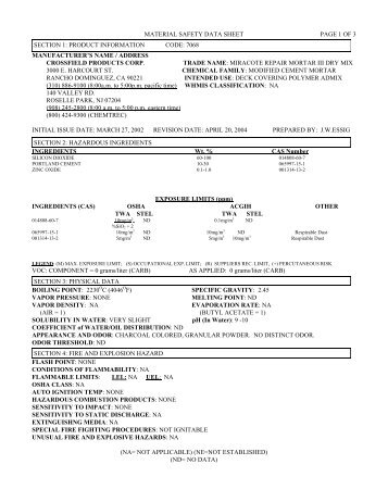 CROSSFIELD PRODUCTS COPR - Miracote