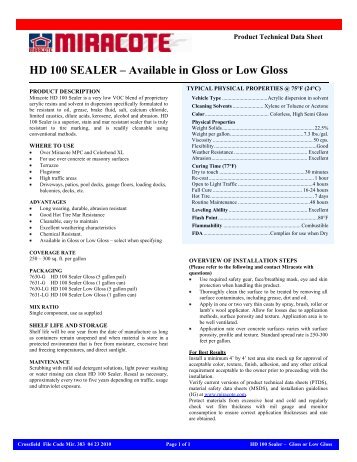 HD 100 SEALER â Available in Gloss or Low Gloss - Miracote