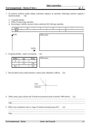 Test kompetencji z fizyki w wersji do wydrukowania (plik ... - Interklasa