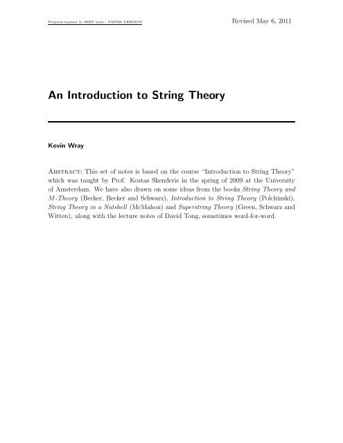An Introduction to String Theory