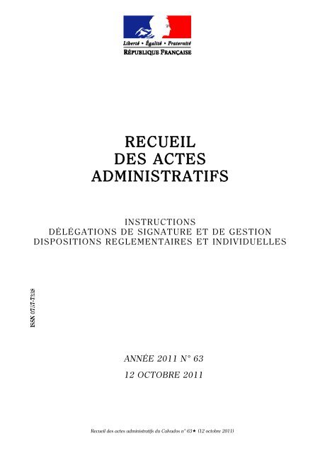 Recueil des actes administratifs nÂ° 63 du 12 octobre 2011