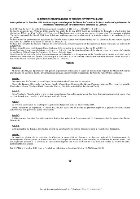 Recueil des actes administratifs nÂ° 63 du 12 octobre 2011