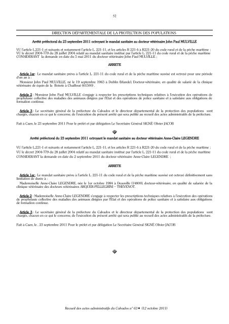 Recueil des actes administratifs nÂ° 63 du 12 octobre 2011