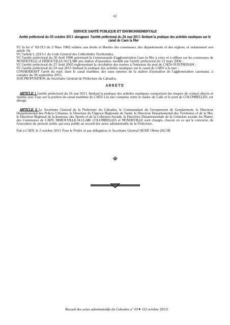 Recueil des actes administratifs nÂ° 63 du 12 octobre 2011