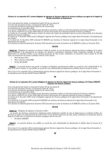 Recueil des actes administratifs nÂ° 63 du 12 octobre 2011