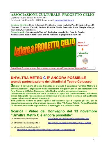 ASSOCIAZIONE CULTURALE PROGETTO CELIO - eur.roma.it