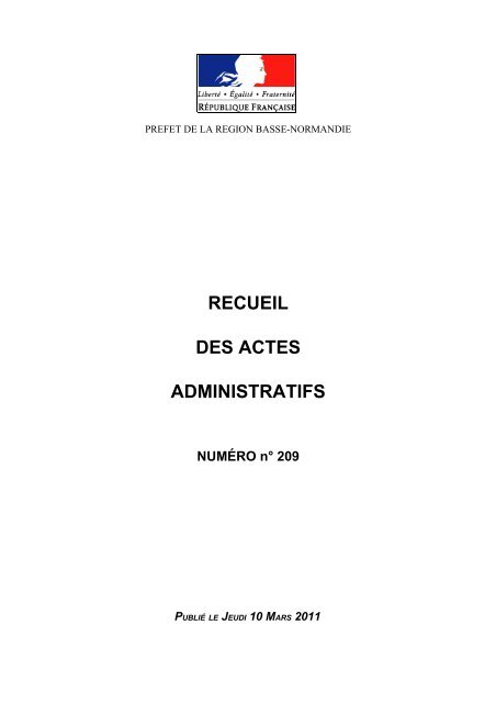 RAA nÂ°209 du 10 mars 2011 - Les services de l'Ãtat dans le Calvados