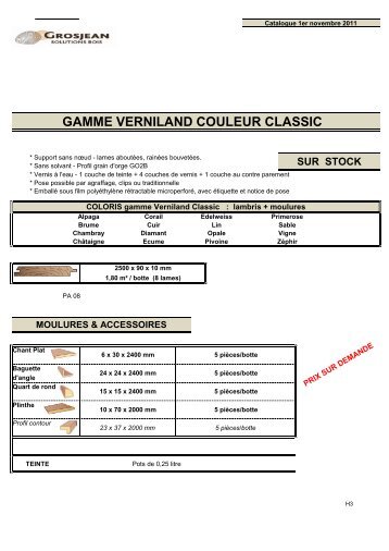 H3 Lambris Couleur Verniland.pdf - Tarifs Grosjean Bois