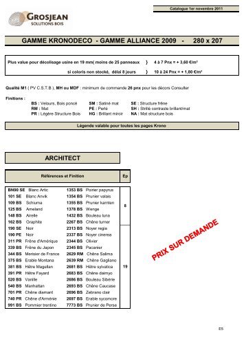 Stratifiés - Chants.pdf - Tarifs Grosjean Bois