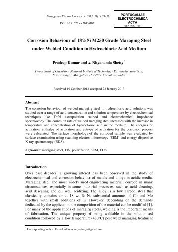 Corrosion Behaviour of 18%Ni M250 Grade Maraging ... - SciELO