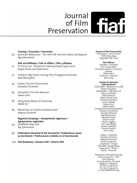 Journal of Film Preservation - FIAF