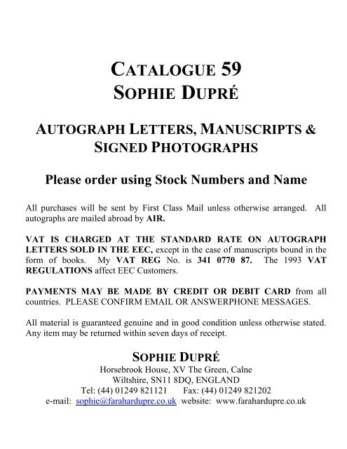 CATALOGUE 59 - Sophie Dupre