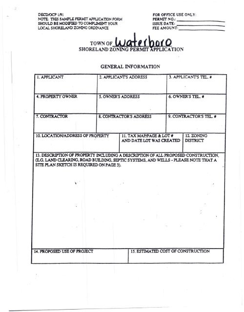 Shoreland Zoning Permit Application - Waterboro